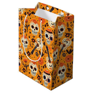 Dia de Muertos, Gitarren und Zuckerschädel orange Mittlere Geschenktüte
