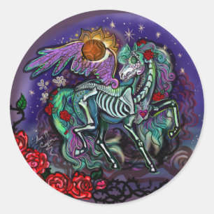 Día de Muertos Horse Runder Aufkleber