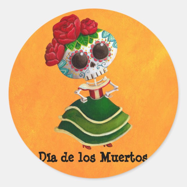 Dia de Muertos Mexican Miss Death Runder Aufkleber (Vorderseite)