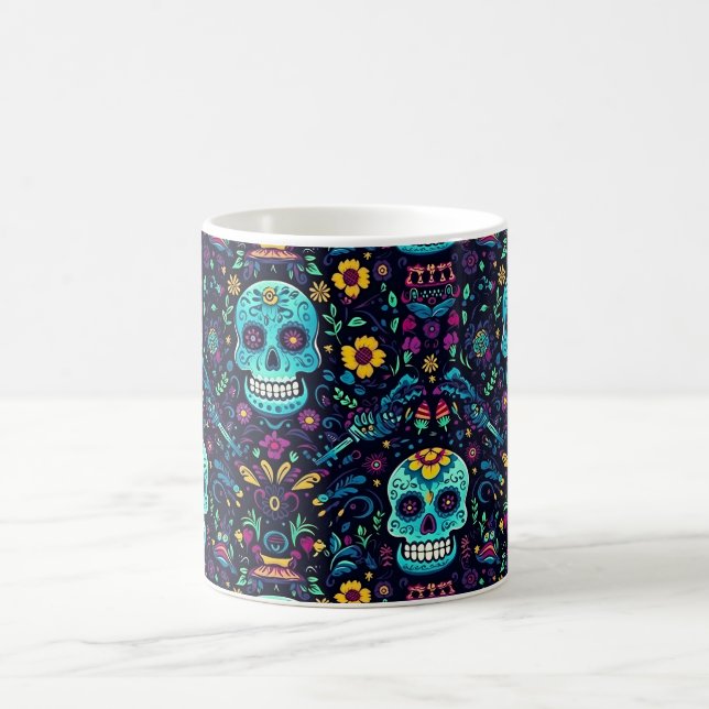 Día de Muertos Reverie: Türkis Sugar Skull Spec Kaffeetasse (Mittel)