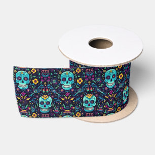 Día de Muertos Reverie: Türkis Sugar Skull Spec Satinband