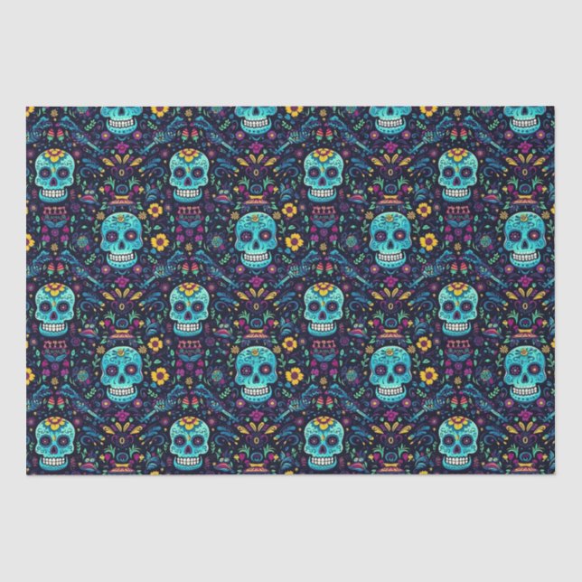 Día de Muertos Reverie: Türkis Sugar Skull Spec Seidenpapier (Vorderseite)