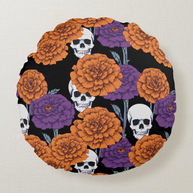 Día de Muertos Rundes Kissen (Vorderseite)