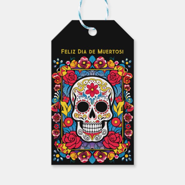 Dia de Muertos Zuckerschädel Geschenkanhänger (Vorderseite)