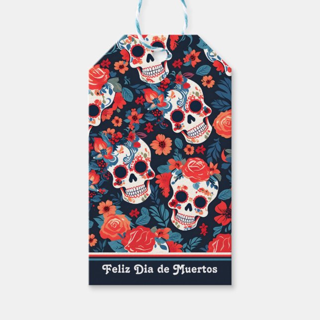 💀 Día de Muertos, Zuckerschädel Geschenkanhänger (Vorderseite)