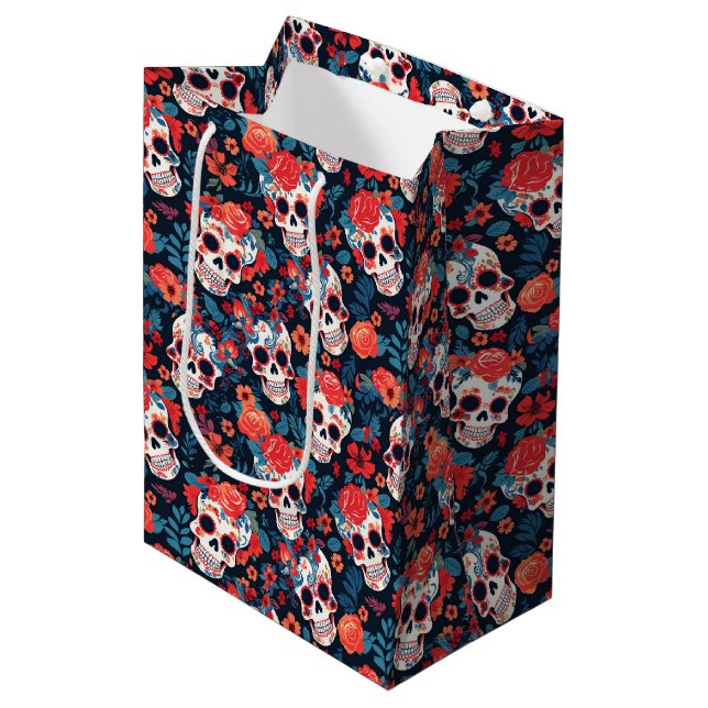 💀 Día de Muertos, Zuckerschädel Mittlere Geschenktüte (Vorderseite Schrägansicht)