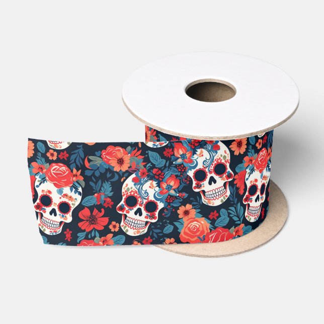 💀 Día de Muertos, Zuckerschädel Satinband (Spule)