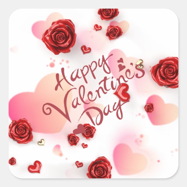 día de San Valentín con rosas  Quadratischer Aufkleber (Vorderseite)