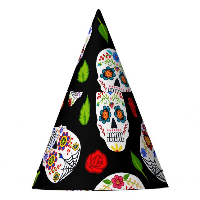 Dia Los Muertos: Zuckerschädel Muster. Partyhütchen (Vorderseite)