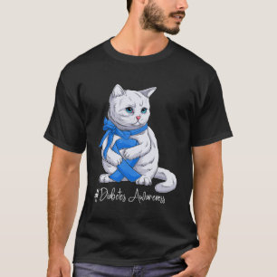 Diabetes-Aufklärungsmonat Blaues Band Katze T-Shirt