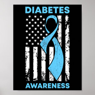 Diabetes Awareness American Flag Blue Ribbon T1 Poster