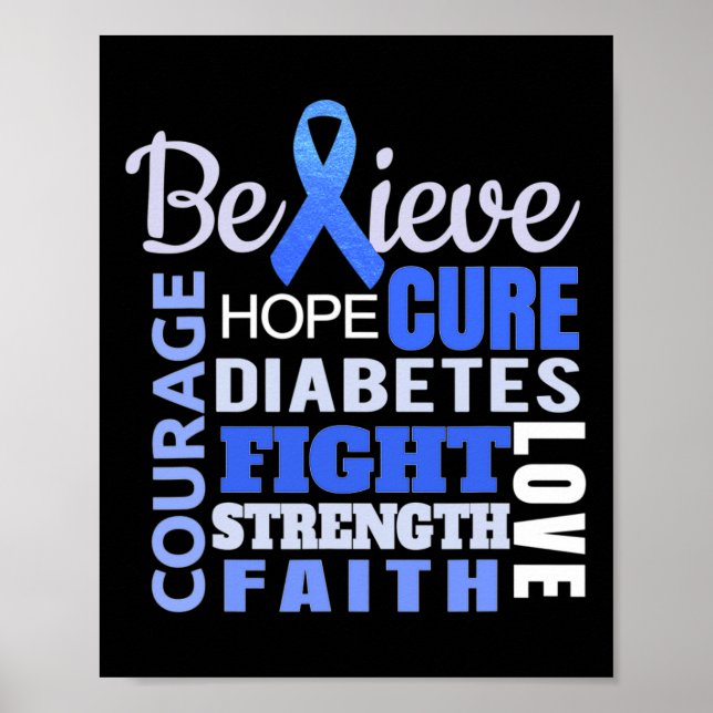 Diabetes Awareness Blue Ribbon Diabetes Word Poster (Vorne)