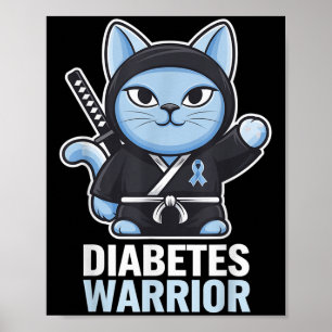 Diabetes Awareness Blue Ribbon Ninja Katzendiabete Poster