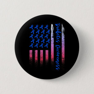 Diabetes Awareness Blue Ribbon US American Flag D Button