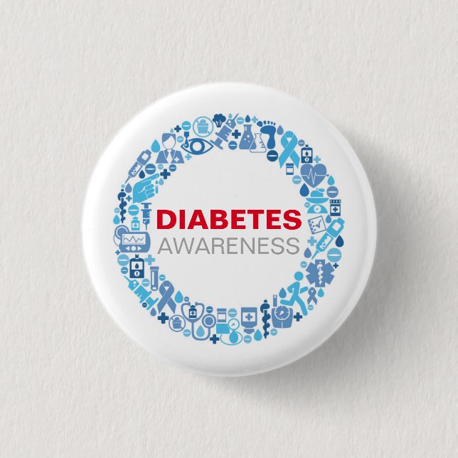 Diabetes Awarenss Blue Circle with Symbols Button (Vorderseite)