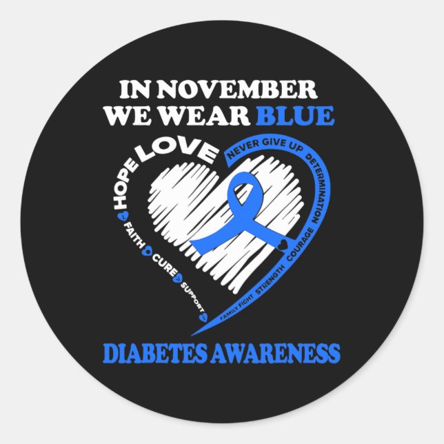 Diabetes-Bewusstsein im November tragen wir blau Runder Aufkleber (Vorderseite)