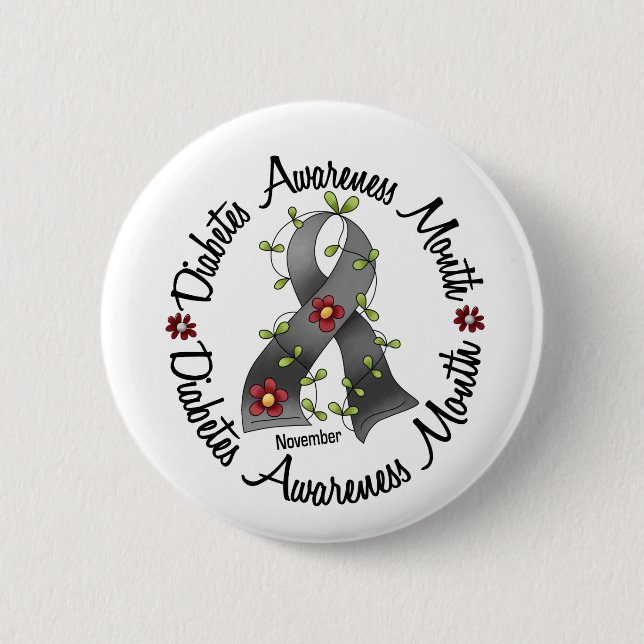 Diabetes-Bewusstseins-Monats-Blumen-Band 3 Button (Vorderseite)