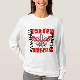 Diabetes-Bewusstseins-Monats-Schmetterling 3,4 T-Shirt