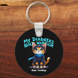 Diabetes-Bewusstseins-Ninja-Krieger-Mutige-Katze-G Schlüsselanhänger