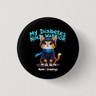 Diabetes-Bewusstseins-Ninja-Krieger-Tapferes-Katze Button