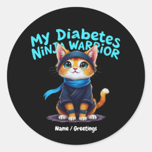 Diabetes-Bewusstseins-Ninja-Krieger-Tapferes-Katze Runder Aufkleber