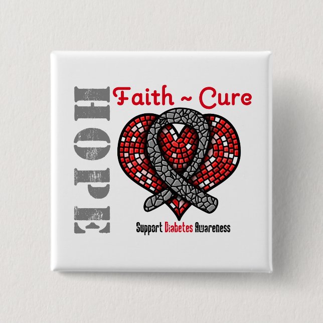 Diabetes-Hoffnungs-Glauben-Heilungs-Herz-Band Button (Vorderseite)
