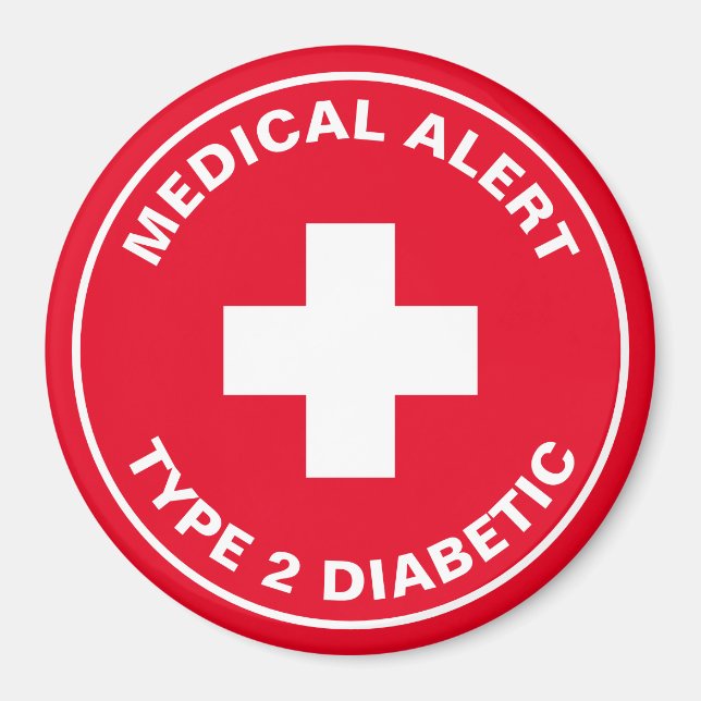 Diabetes Medianes Warnhinweis Typ 2 Diabetiker Rot Magnet (Vorne)