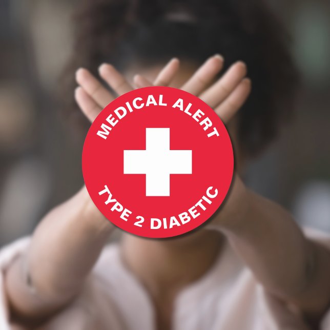 Diabetes Medianes Warnhinweis Typ 2 Diabetiker Rot Runder Aufkleber (Diabetes Medical Alert Type 2 Diabetic Red Classic Round Sticker
)