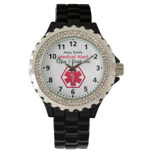 Diabetes Medizinischer Warnhinweis Typ 1 oder 2 Armbanduhr (Vorderseite)