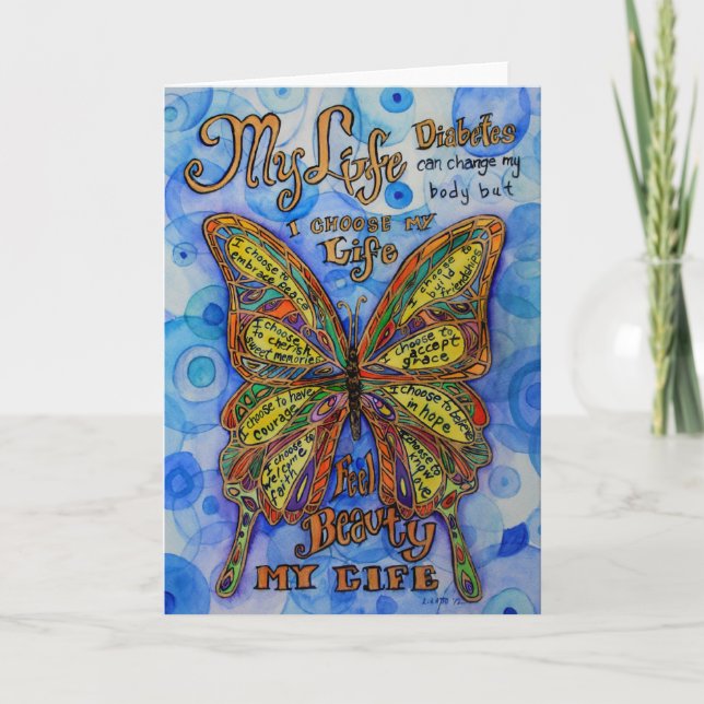 Diabetes-Schmetterling mit Mitteilungskarten des B (Vorderseite)