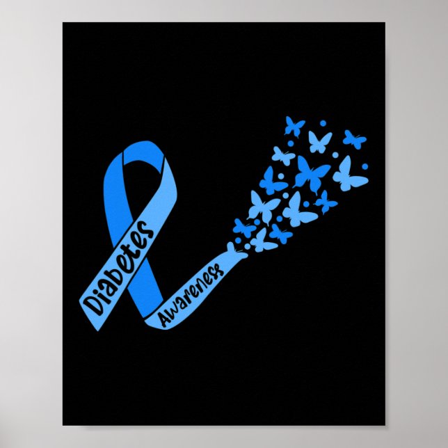 Diabetes-Sensibilisierungsband und Schmetterlinge  Poster (Vorne)