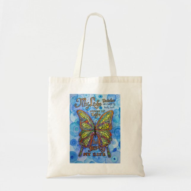 Diabetes Support Rainbow Butterfly Toag Tragetasche (Vorne)