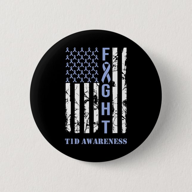 Diabetes T1d Sensibilisierungsmonat Flag Blue Ribb Button (Vorderseite)