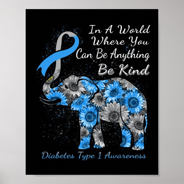 Diabetes Typ 1 Bewusstsein Sonnenblumen Elefant se Poster (Vorne)