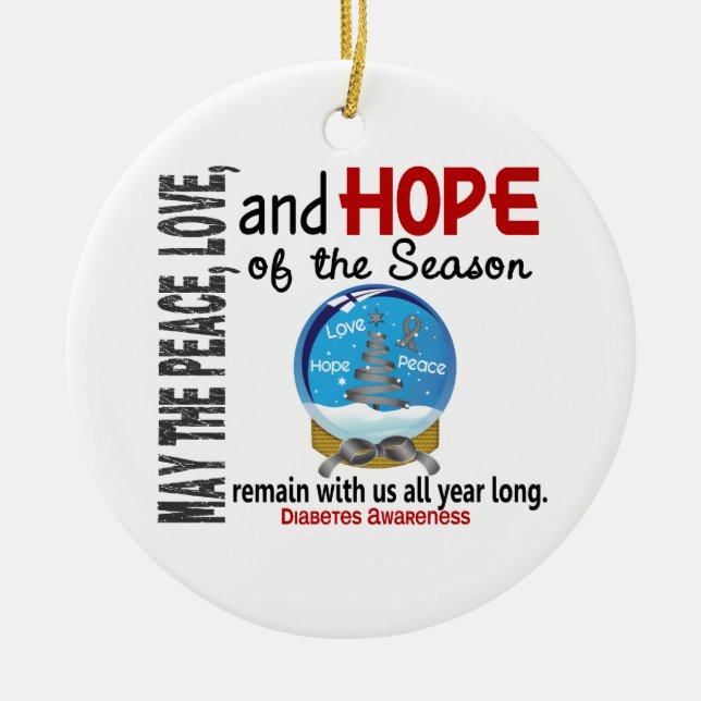 Diabetes-Weihnachten 3 Schnee-Kugel-Verzierungen Keramik Ornament (Vorne)