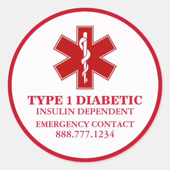 Diabetische medizinische Informationen Runder Aufkleber (Vorderseite)