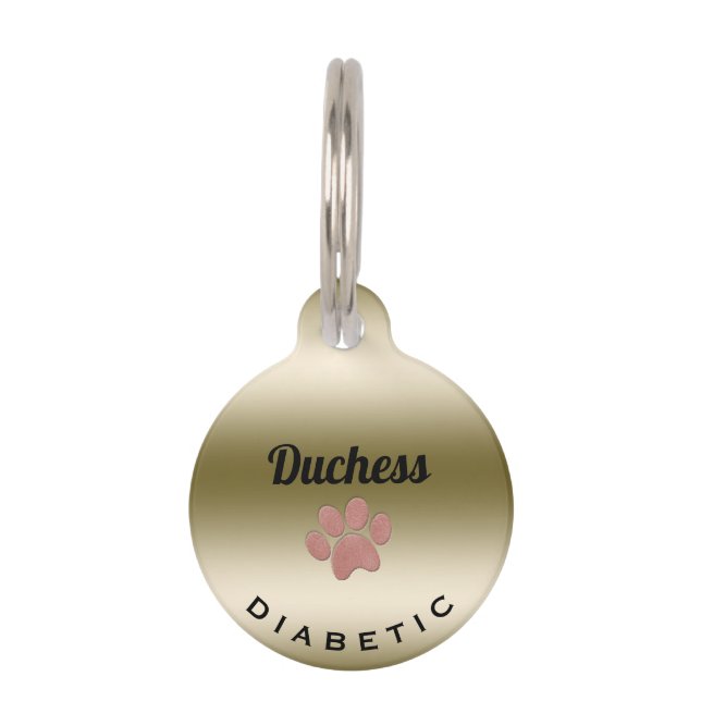 Diabetische medizinische Warnmeldung Paw Print Pho Haustiermarke (Vorderseite)