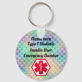 Diabetische Regenbogenwarnung Personalisiert Typ 1 Schlüsselanhänger