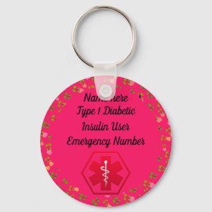 Diabetische Warnhinweise Personalisiert Typ 1 oder Schlüsselanhänger