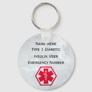 Diabetische Warnhinweise Personalisiert Typ 1 oder Schlüsselanhänger