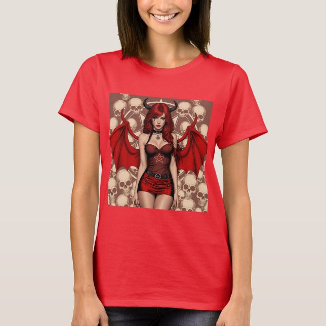 Diabla Infernal en un Mar de Calaveras T-Shirt (Vorderseite)