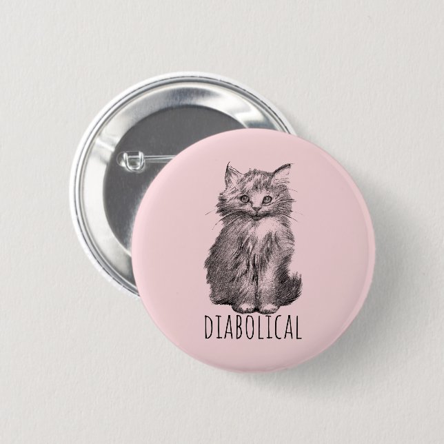 Diabolical Cute Fluffy Kitten Button (Vorne & Hinten)