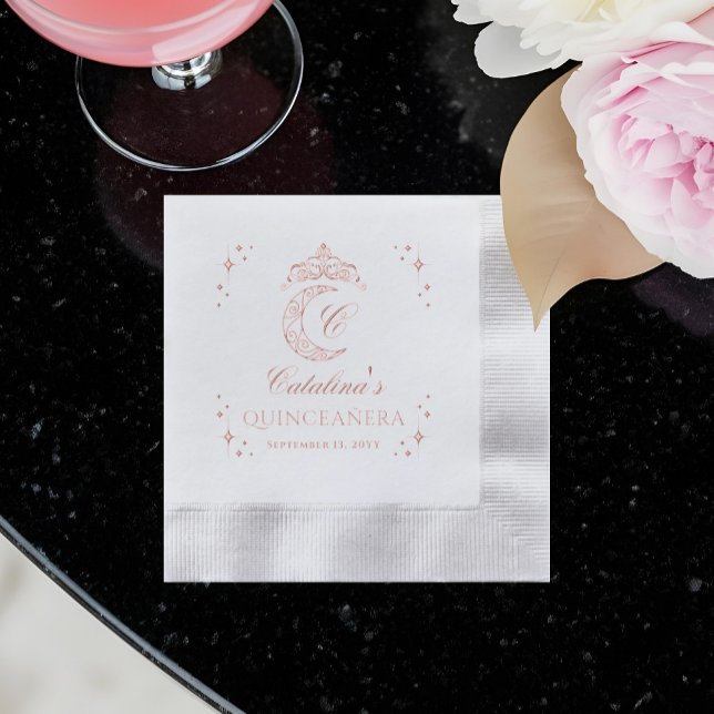 Diadème Croissant de Lune Céleste Monogramme  (Tiara Celestial Crescent Moon Monogram Foil Napkins)