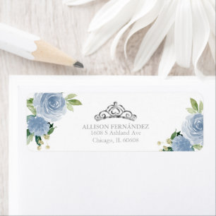 Diadème Quinceanera Argent Fleur Bleue Étiquette