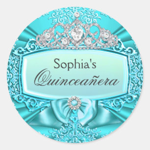 Diadème sarcelle & autocollant Quinceanera damassé