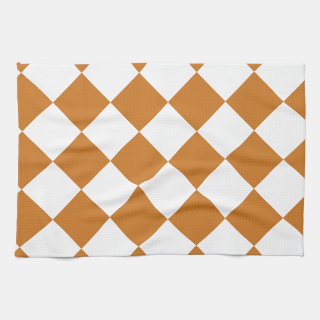 Diag kariert - Weiß und Ocker Handtuch (Horizontal)