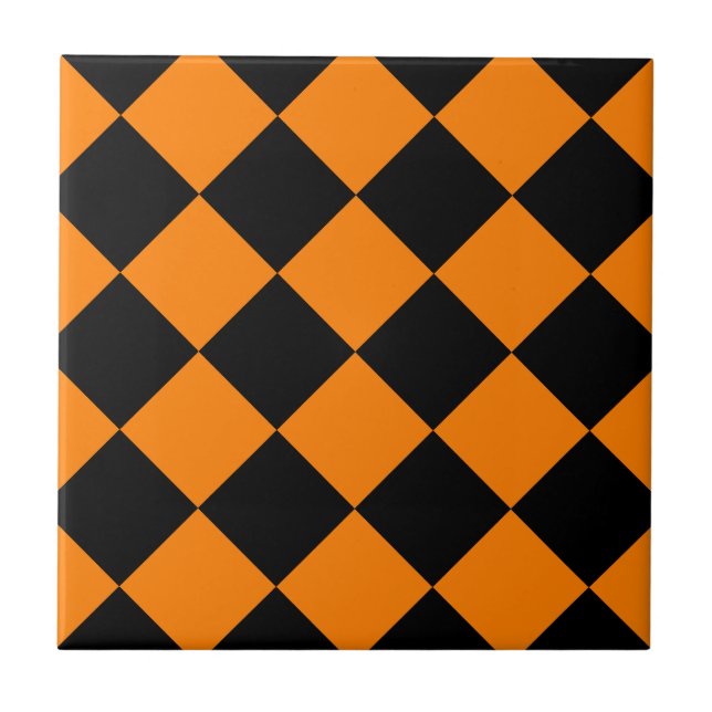 Diag kariertes großes - Schwarzes und Orange Fliese (Vorderseite)