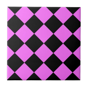 Diag kariertes großes - Schwarzes und ultra Rosa Fliese