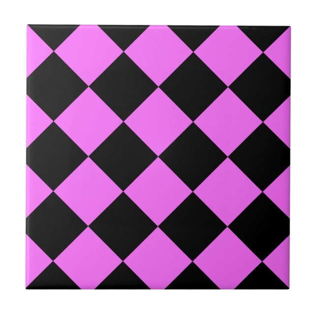 Diag kariertes großes - Schwarzes und ultra Rosa Fliese (Vorderseite)