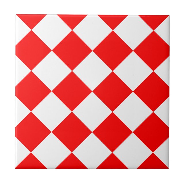Diag kariertes großes - Weiß und Rot Fliese (Vorderseite)